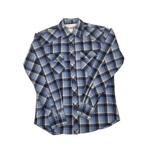 Wrangler Men's 20X Western Shirt Blue Plaid Pearl Snap Size M Contrast Stitching